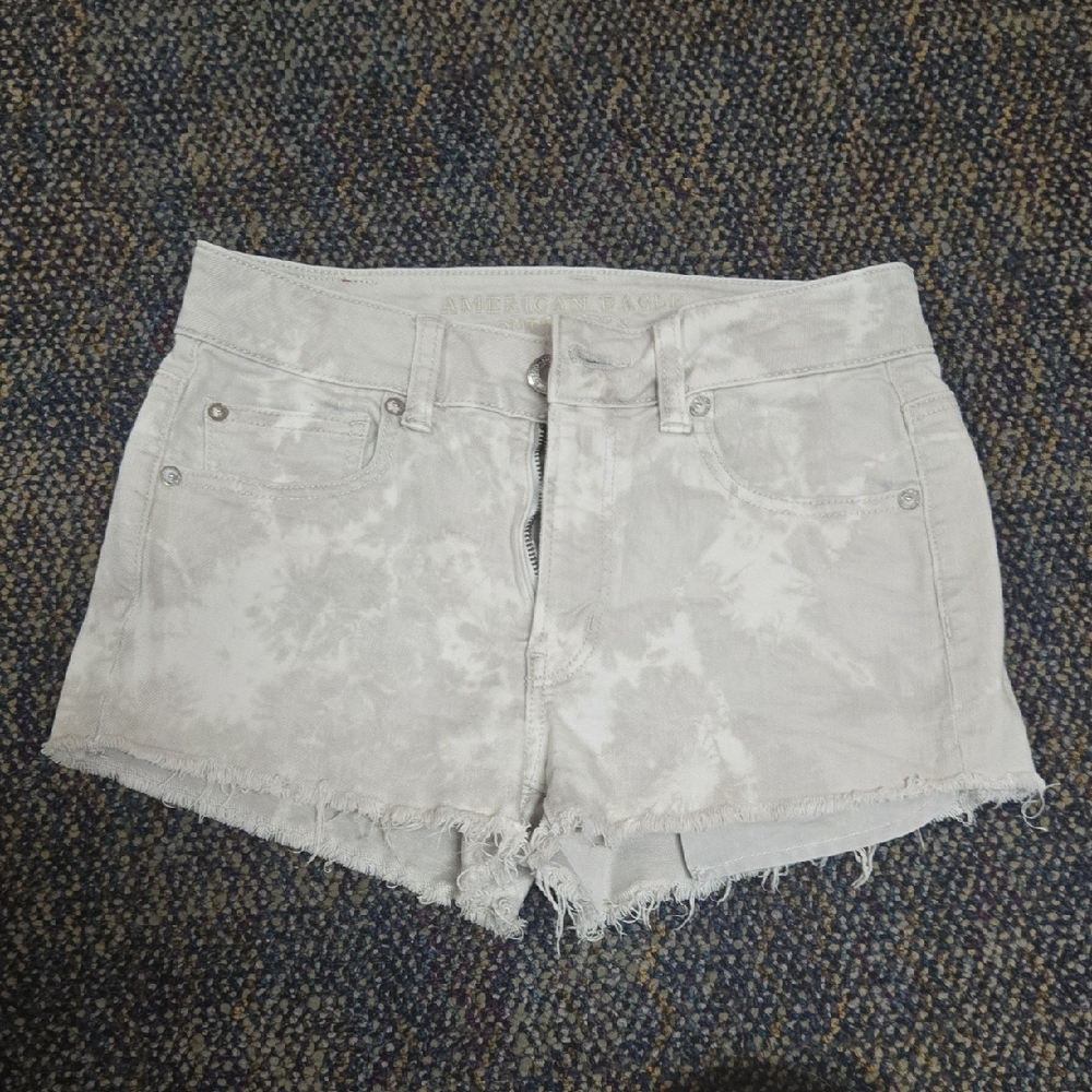 American Eagle Outfitters White Tie-Dye Denim Shorts